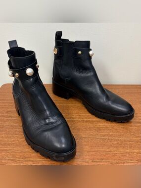 Karl Lagerfeld Paris Pola Studded Chelsea Booties black leather platform lug 10